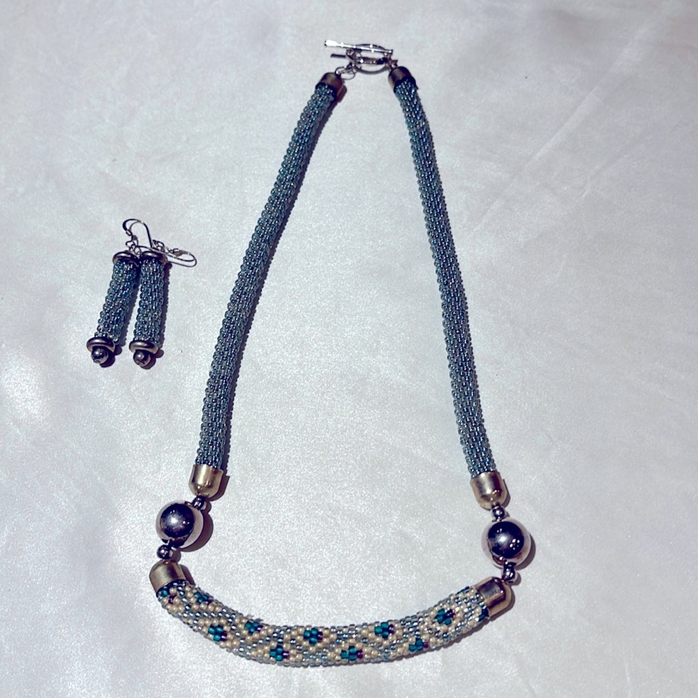 Beaded necklace and earrings